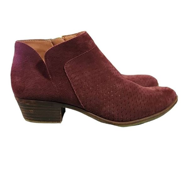 Lucky Brand Shoes - Lucky Brand Women's Raisin Red Waterproof Perforated Suede Brintly Booties Sz 10